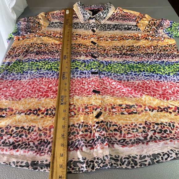 ALI MILES Tunic Blouse Button Down Cheetah Stripe Long Sleeve Womens 1X Colorful - Picture 6 of 14